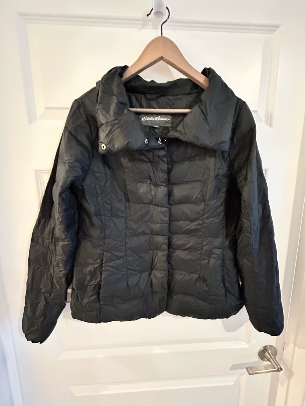 Eddie Bauer Down Puffer Jacket Black Funnel Neck Size M